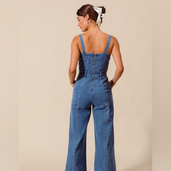 Wide Leg Denim Jumpsuit - Picture 4 of 6